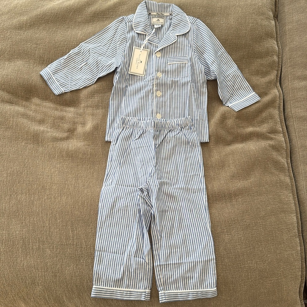 Petite Plume toddler French blue seersucker pajamas
